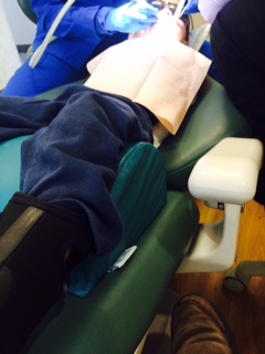 When the novocaine was going in, the dentist told him to sit on his hands. He didn't move from that position for 45 minutes until after he stood up!